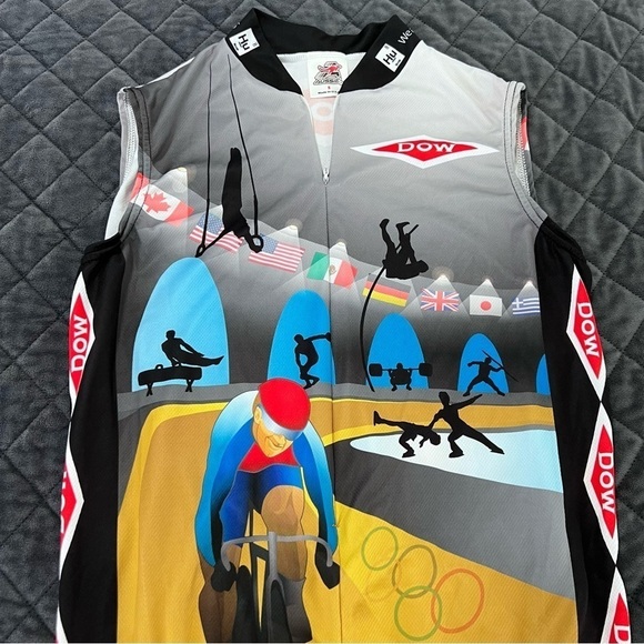 Aussie Cycling Biker jersey Men Small shirt Sleeveless Dow Olympic Global Flag V - Picture 2 of 9